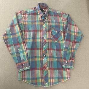 Wrangler Cowboy Cut Shirt Plaid LS Button Up Multicolor Cotton Blend Mens M  USA